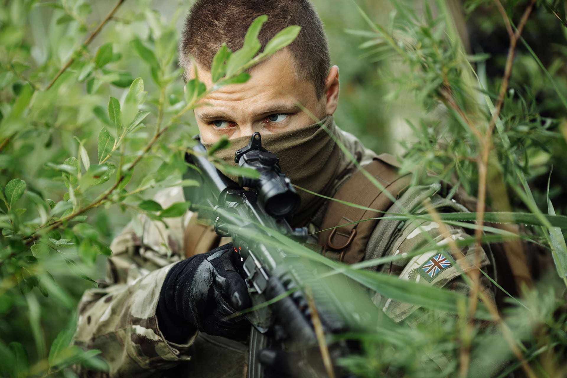 shooting training in the bushes