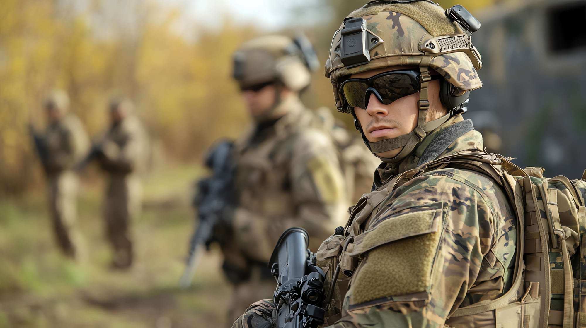 a soldier in full equipment
